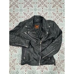 A&H Apparel Black Leather Motorcycle Jacket Womens XS Biker Asymmetrical Zip